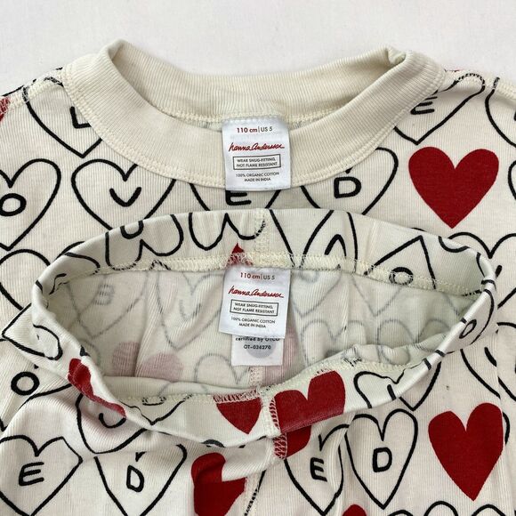 Hanna Andersson Pajamas Set Girls 5 Heart Love Organic Cotton Valentines Day PJ - Picture 6 of 8